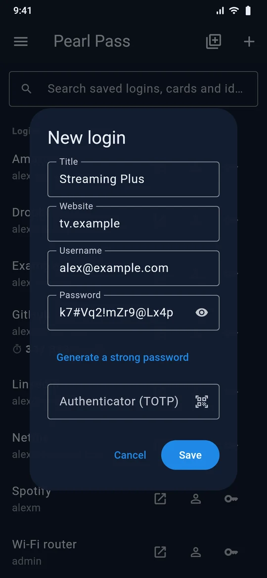 Generate a strong password as you save a new login